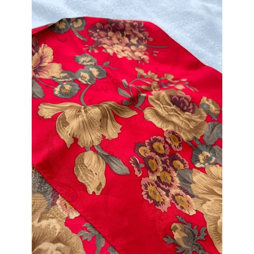 Lauren Ralph Lauren Silk Paisley Floral Scarf Red Equestrian Old Money